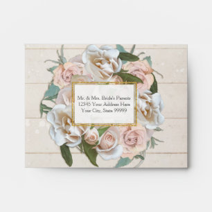 A2 RSVP Rustic BOHO Pretty Rose Wreath Wooden Envelope