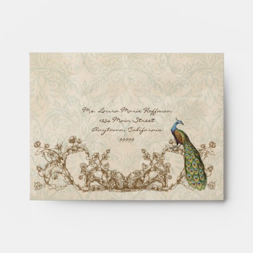 A2 RSVP Vintage Peacock Etchings Wedding Envelopes