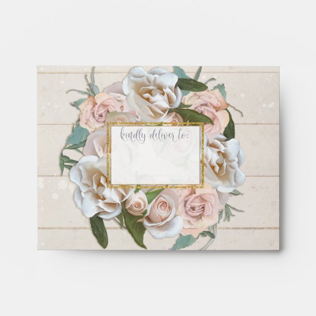 A2 Thank You Note Rustic BOHO Pretty Rose Wreath Envelope (Front)