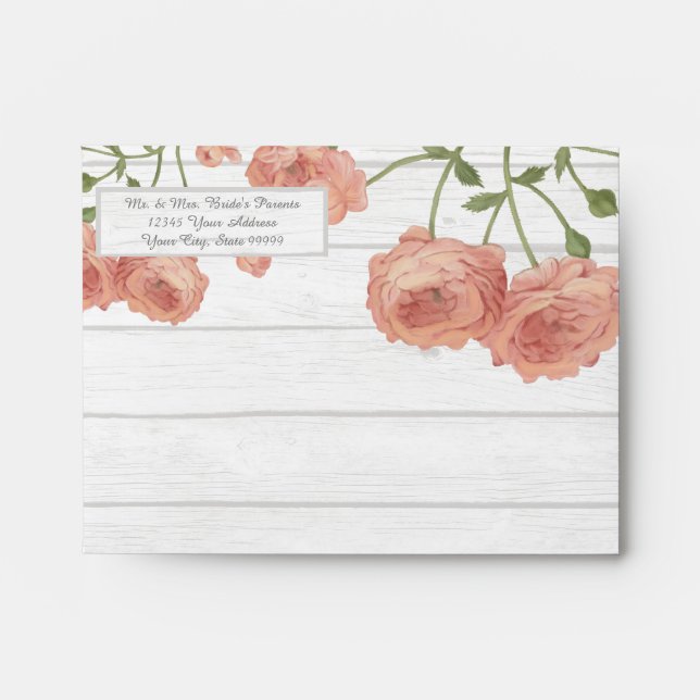 A2 Thank You Wood Pretty Floral Blush Roses Mint Envelope (Front)