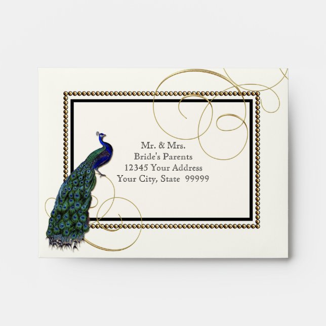 A2 Vintage Peacock Feather 7 Formal Elegant Chic Envelope (Front)