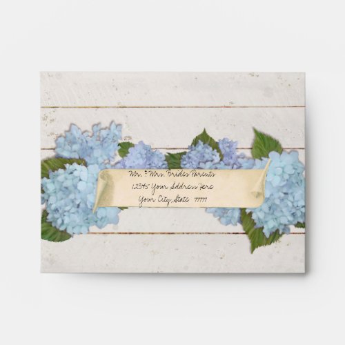 A2 Wedding RSVP Stationery Wooden Blue Hydrangea Envelope