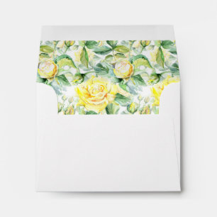 A2 Yellow Watercolor Roses Wedding Return Address Envelope