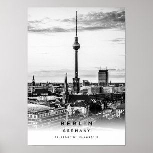 A3 Berlin Germany Coordinates Poster