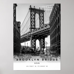 A3 Brooklyn Bridge USA Coordinates Poster