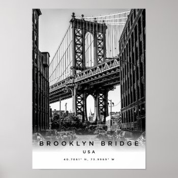 A3 Brooklyn Bridge Usa Coordinates Poster by MalaysiaGiftsShop at Zazzle