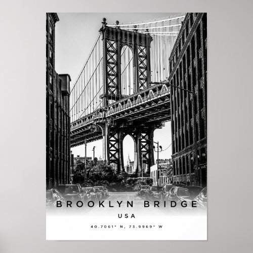 A3 Brooklyn Bridge USA Coordinates Poster
