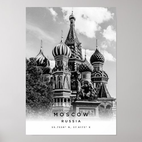 A3 Moscow Russia Coordinates Poster