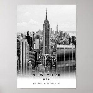 A3 New York USA Coordinates Poster