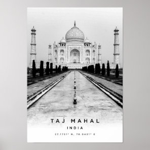 A3 Taj Mahal India Coordinates Poster