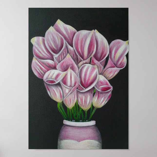 A4 Beautiful Pink Flowers acrylic Painting Print (Front)