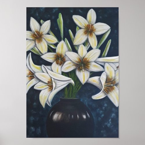 A4 Beautiful White Flowers acrylic Painting Print