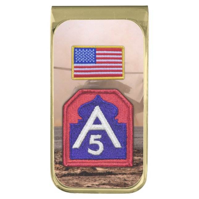 A5 fifth 5th Army Sam houston veterans vets patch Gold Finish Money Clip (Front Vertical)