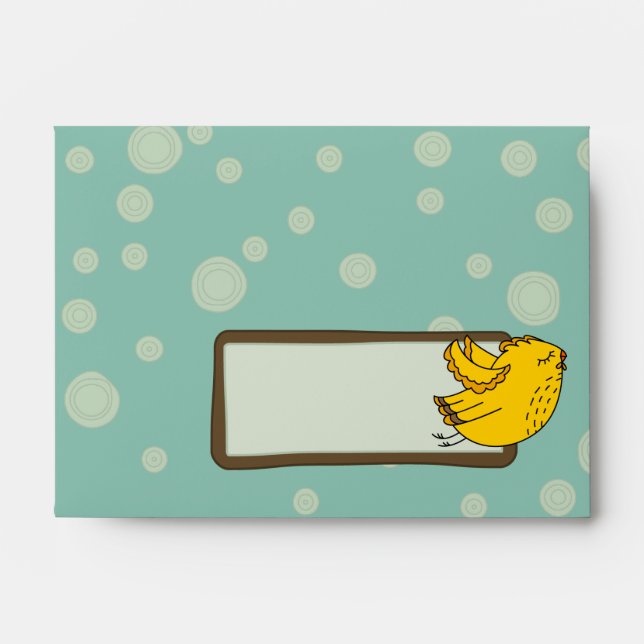A6 Aqua Blue & Yellow Retro Chic Bird Envelopes (Front)