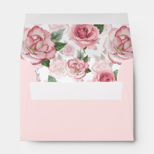 A6 Blush Pink Roses Wedding Return Address Envelope