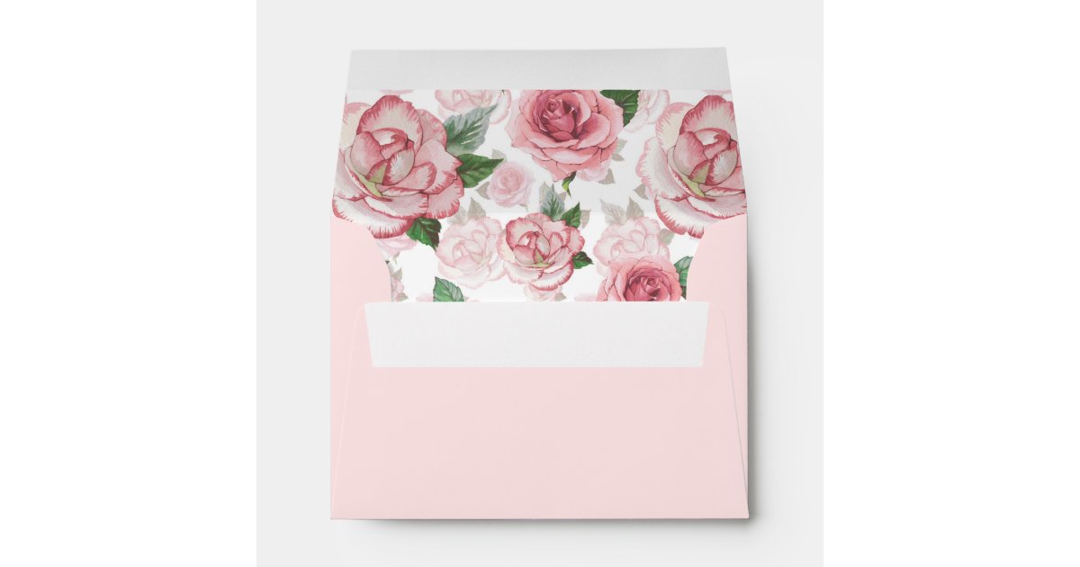 A6 Blush Pink Roses Wedding Return Address Envelope