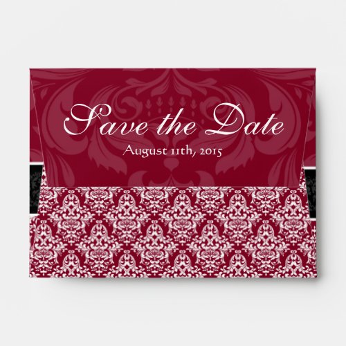 A6 Burgundy Wine Red Damask Save the Date Envelope