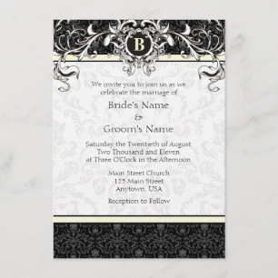 A6 Cream & Black Damask Monogram Wedding Invites