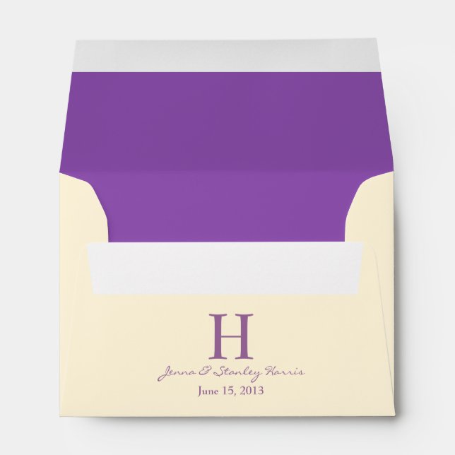 A6 Cream & Purple Lined Monogram Wedding Envelopes (Back (Bottom))