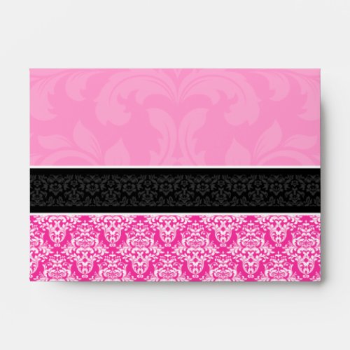 A6 Half Hot Pink Black  White Damask Envelopes