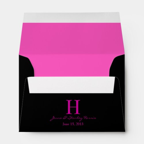 A6 Hot Pink and Black Monogram Wedding Envelopes