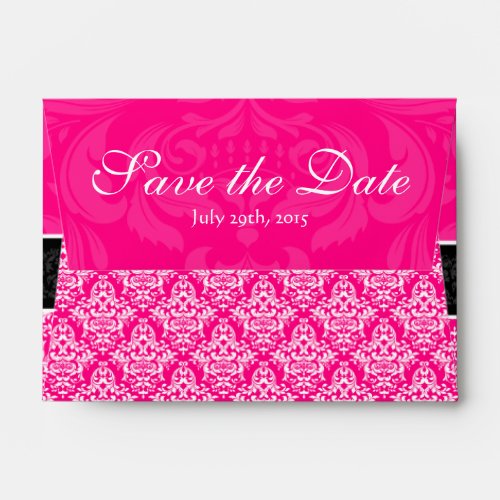 A6 Hot Pink Damask Save the Date Envelope