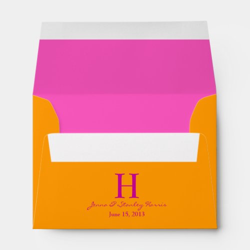 A6 Hot Pink  Orange Monogram Wedding Envelopes