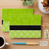 A6 Lime Green Black & White Damask Lined Envelopes (Desk)