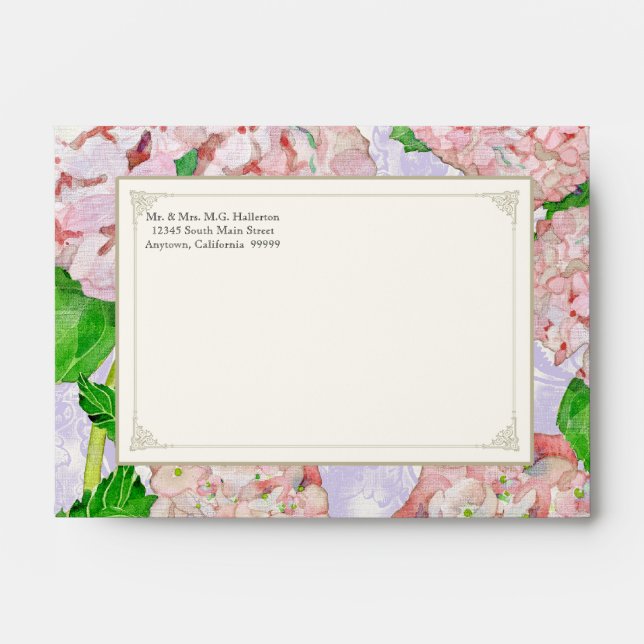 A6 Matching Envelopes Pink Hydrangea Lace Floral (Front)