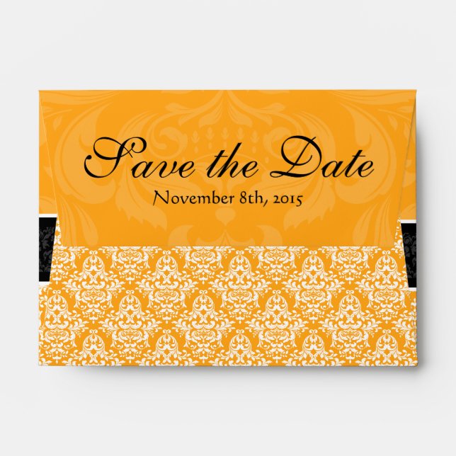 A6 Orange Black Damask Save the Date Envelopes (Back (Top Flap))