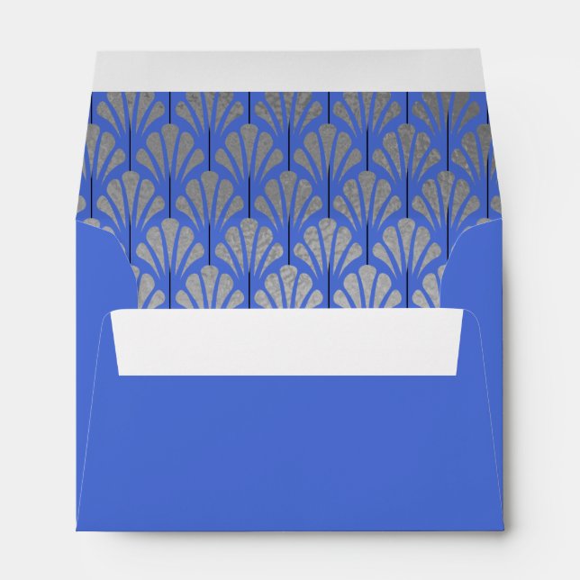 A6 Personalized Art Deco Fans Blue Silver Foil Envelope (Back (Bottom))