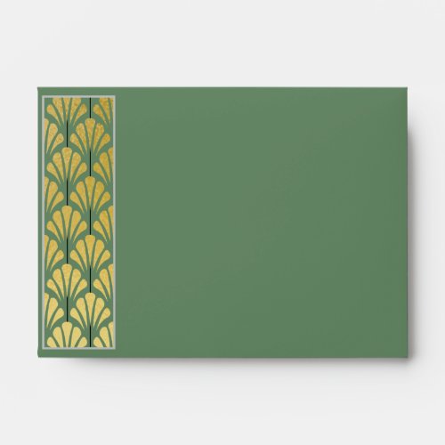 A6 Personalized Art Deco Fans Green Gold Foil Envelope