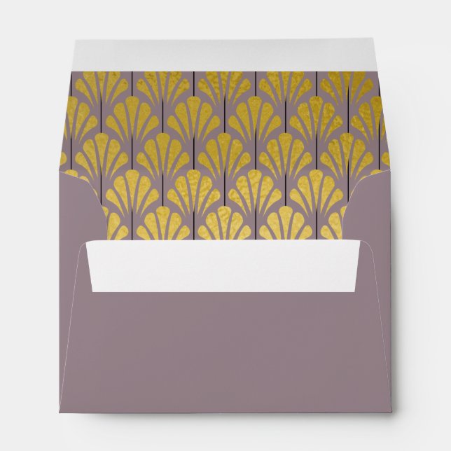A6 Personalized Art Deco Fans Mauve Gold Foil Envelope (Back (Bottom))
