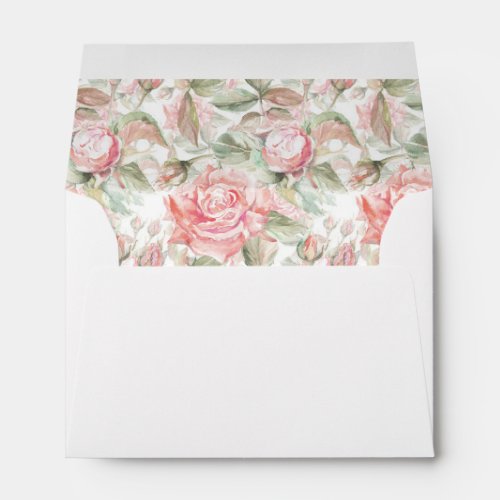 A6 Pink Watercolor Roses Wedding Return Address Envelope