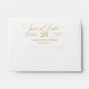 A6 Save the Date Quinceanera with Gold Envelope