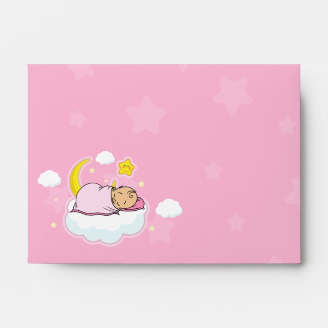 A6 Sleeping Baby Girl Pink Baby Shower Envelopes (Front)