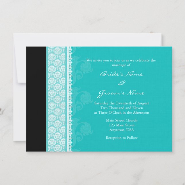 A6 Turquoise One-Side Damask Wedding Invitations (Front)