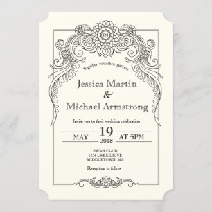 A6-Vintage scroll design wedding invitation card