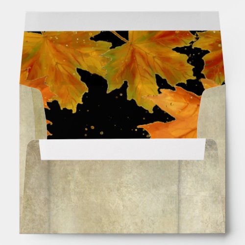 A7 5x7 Black Fall Autumn Falling Leaves Wedding Envelope