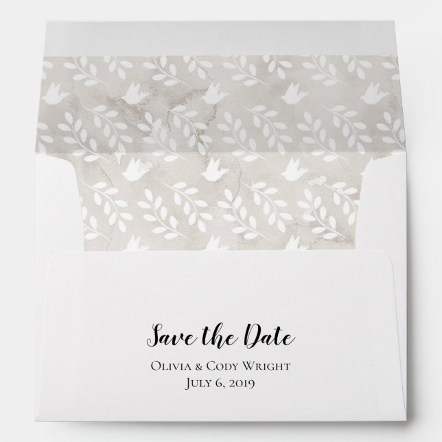 A7 5x7 Grey Gray Doves Leaf Save the Date Envelope (Back (Bottom))