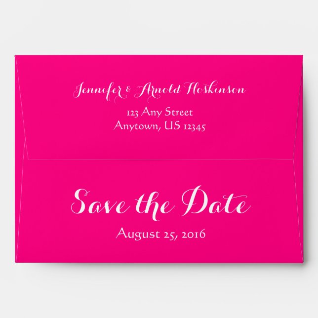 A7 5x7 Hot Pink White Save The Date Envelope (Back (Top Flap))