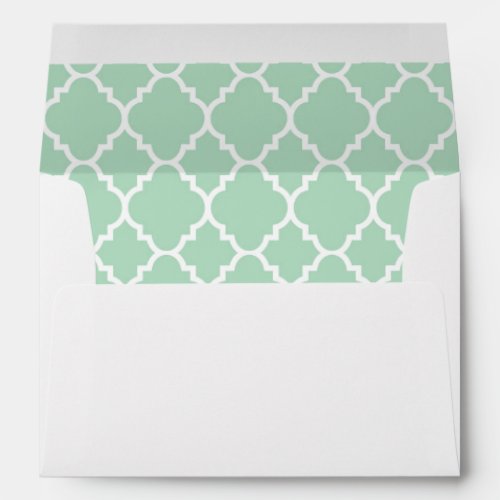 A7 5x7 Mint Green White Quatrefoil Lined Envelopes