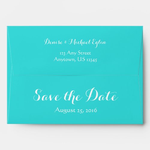 A7 5x7 Teal Turquoise White Save The Date Envelope