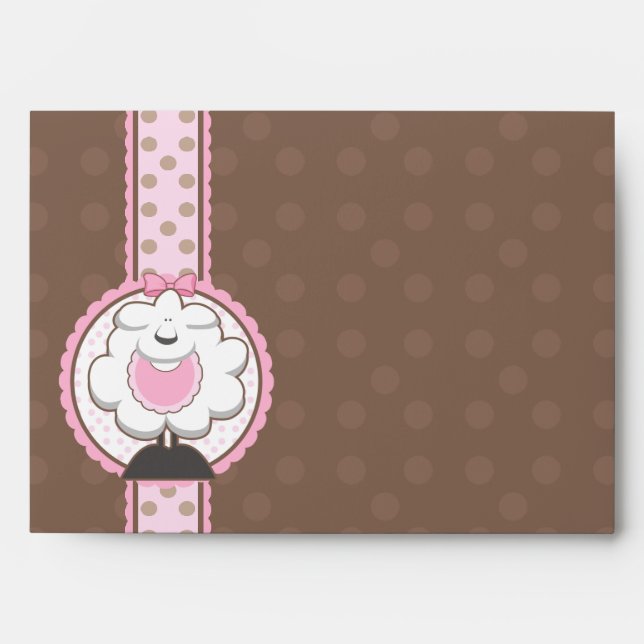 A7 Baby Sheep Pink & Brown Baby Shower Envelopes (Front)