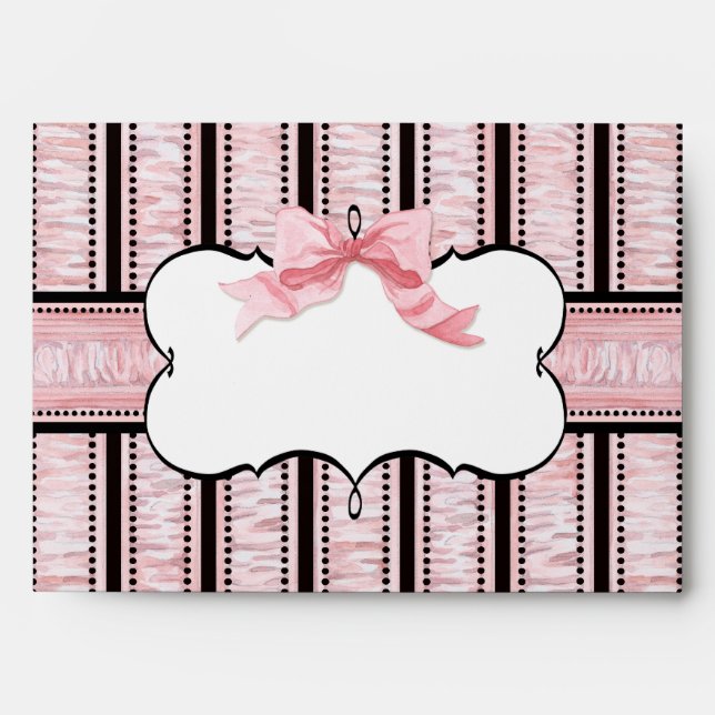 A7 Bat Mitzvah Envelope - French Bow Dot Swirl (Front)