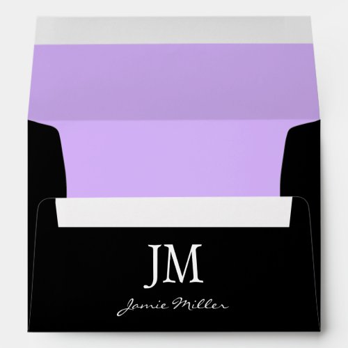 A7 Black and Lavender Purple Monogram Envelopes