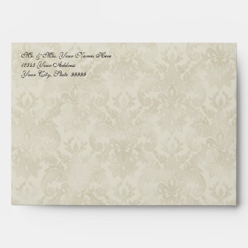 A7 Black n Cream Fleur de Lis Damask Wedding Envelope