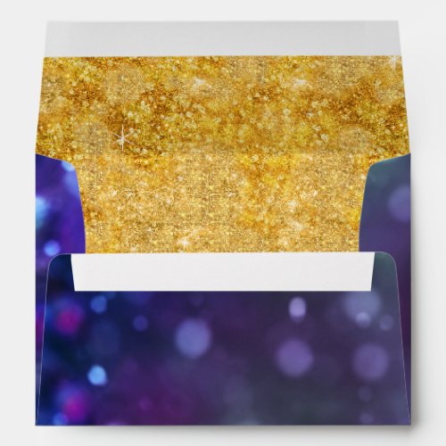 A7 Blue Purple Color Bokeh Gold Glitter Sparkle Envelope