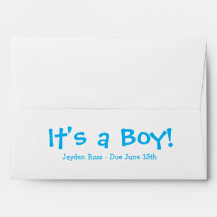A7 Blue White Due Date Baby Shower Envelopes