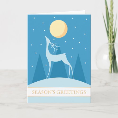 A7 Blue Winter Deer Modern Christmas Card